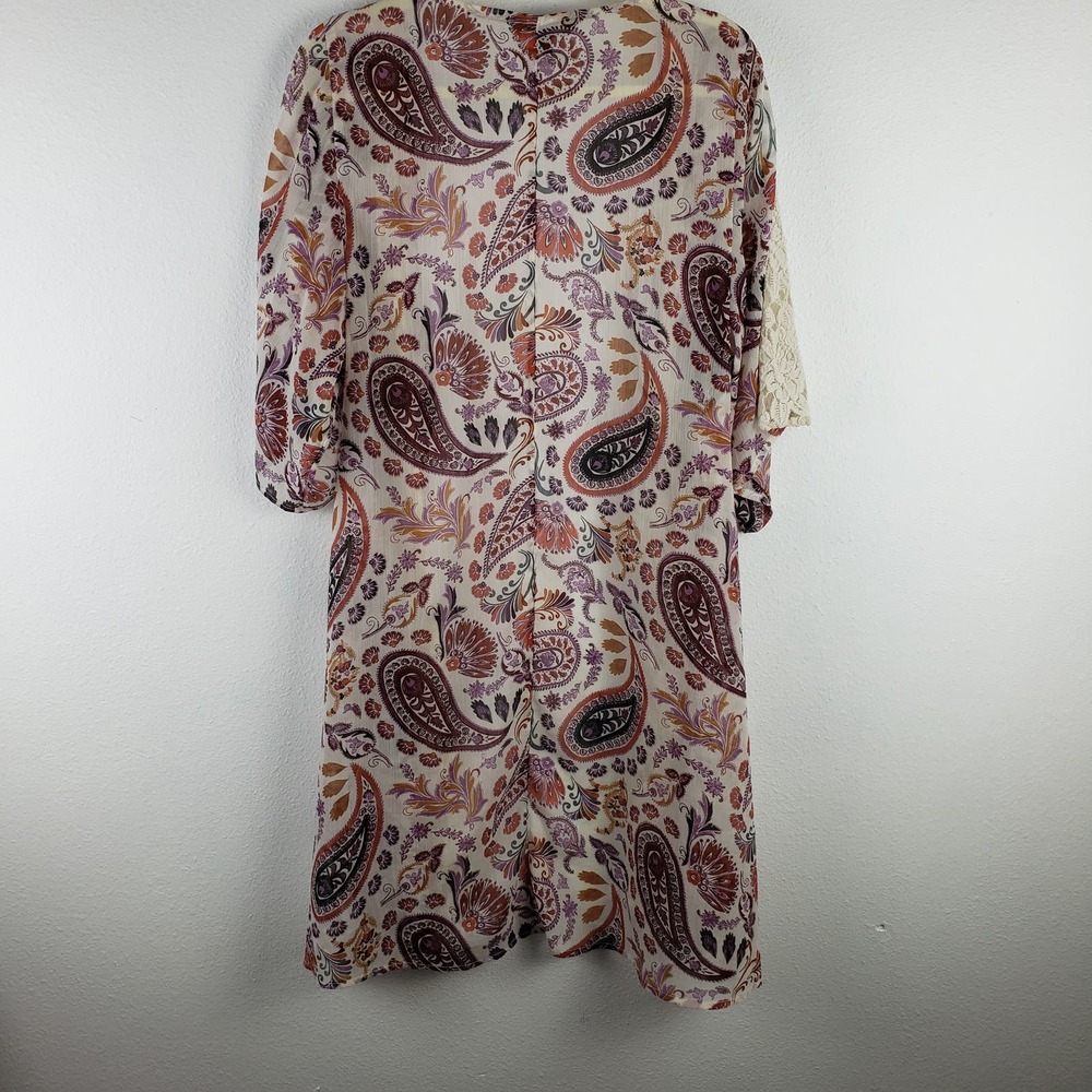American Eagle Women's M Open Front Long Shawl Rust Gold Paisley Boho Lagenlook - Picture 8 of 8